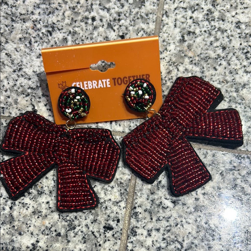 Red And Black Bow Earrings